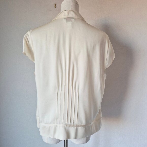 Vintage Talbots Pure Silk Satin Ruffle Button-Front Blouse Cap-Sleeve Ivory - Picture 4 of 10